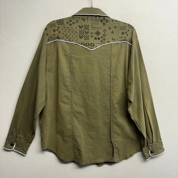POL western button up Paisley M Olive Green women’s snap cowgirl - Picture 4 of 9